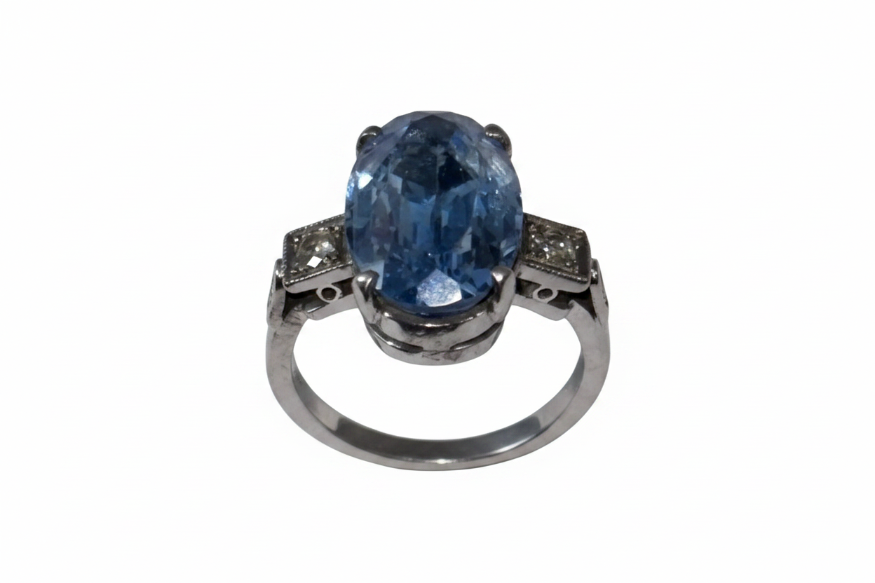 RARE Antique Palladium 950 Ring with Blue Stone