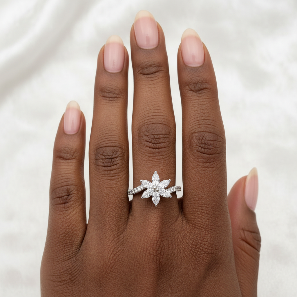 Sterling Silver Star / Flower ring Hallmarked
