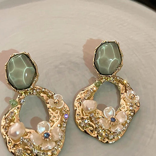 Stunning faux pearls Gold tones and green, blue & clear CZ's