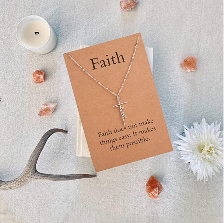 And the silvertoned style of the Vintage Faith Cross on a Card which is ttle Faith and the words Faith does not make things easy. It makes them possible.
