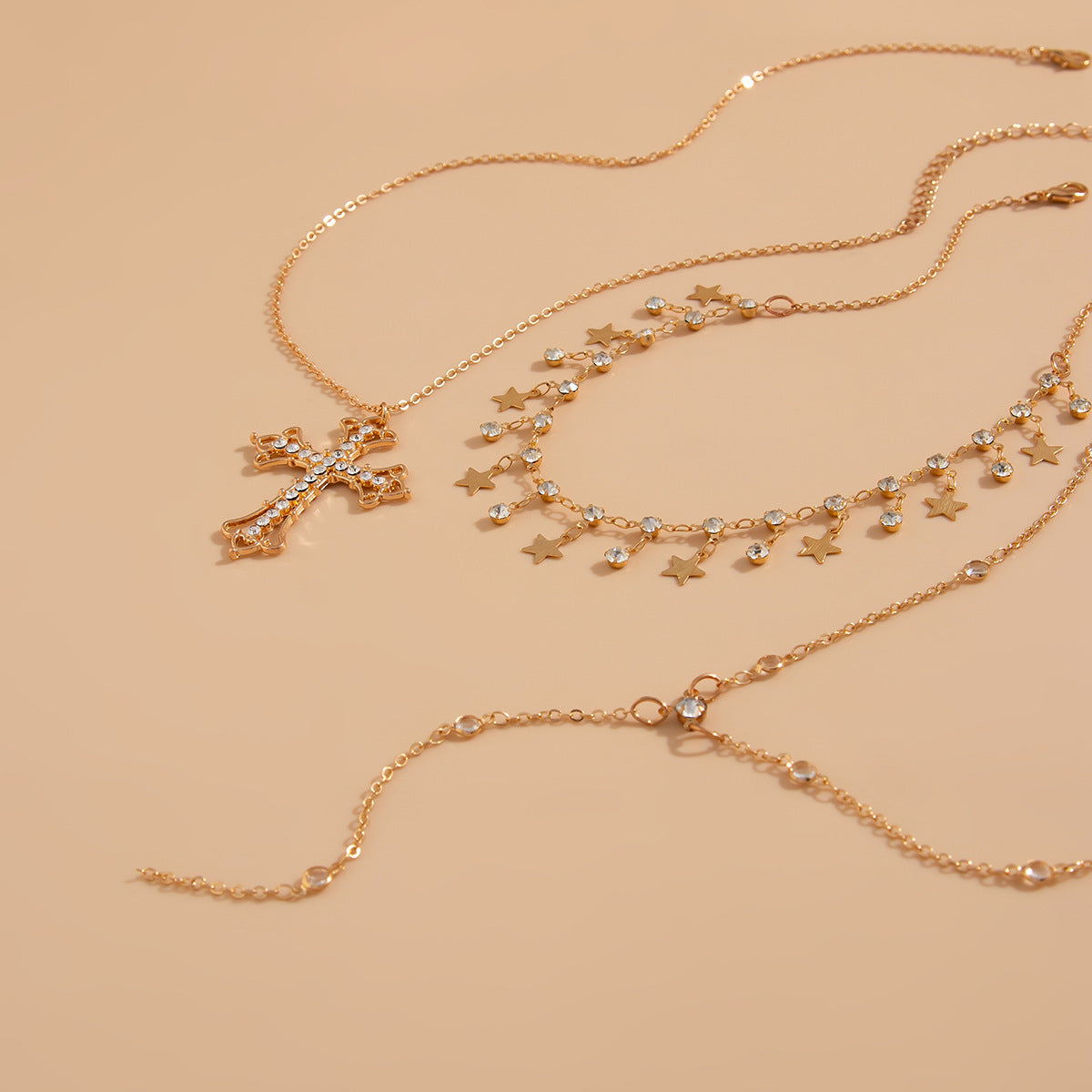 Vintage Cross Stackable Necklace Set | Choker, Lariat & Chain | Gold & Silver | English Rose