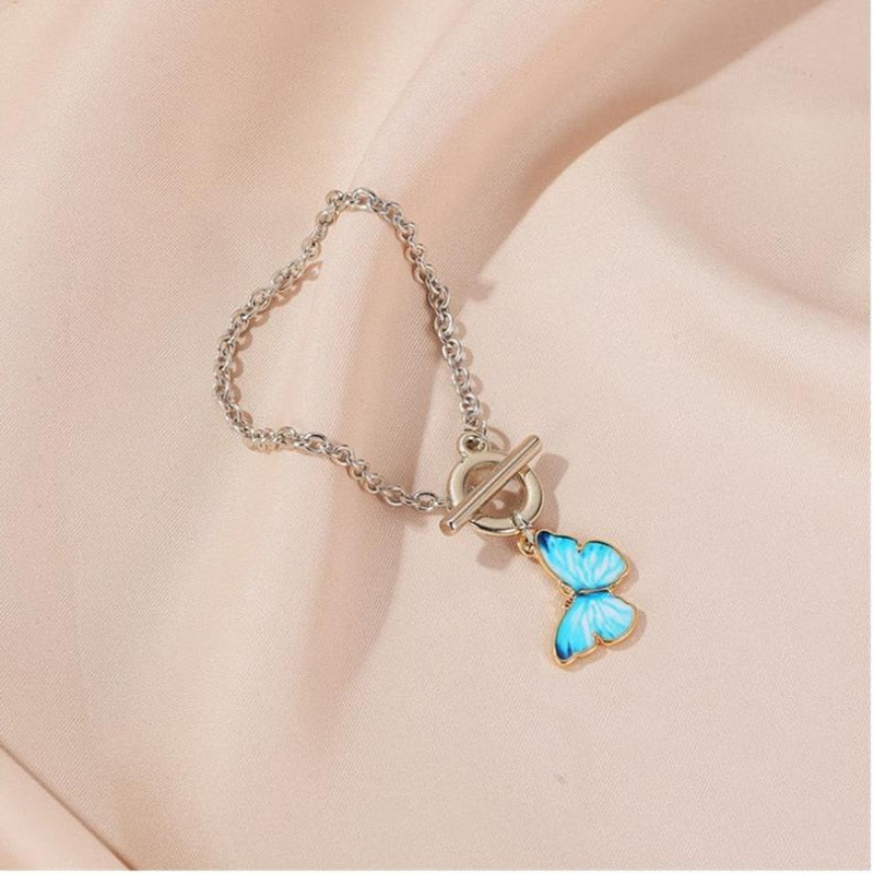Blue Gradient Butterfly Choker Necklace & Bracelet Set | Korean Style | English Rose