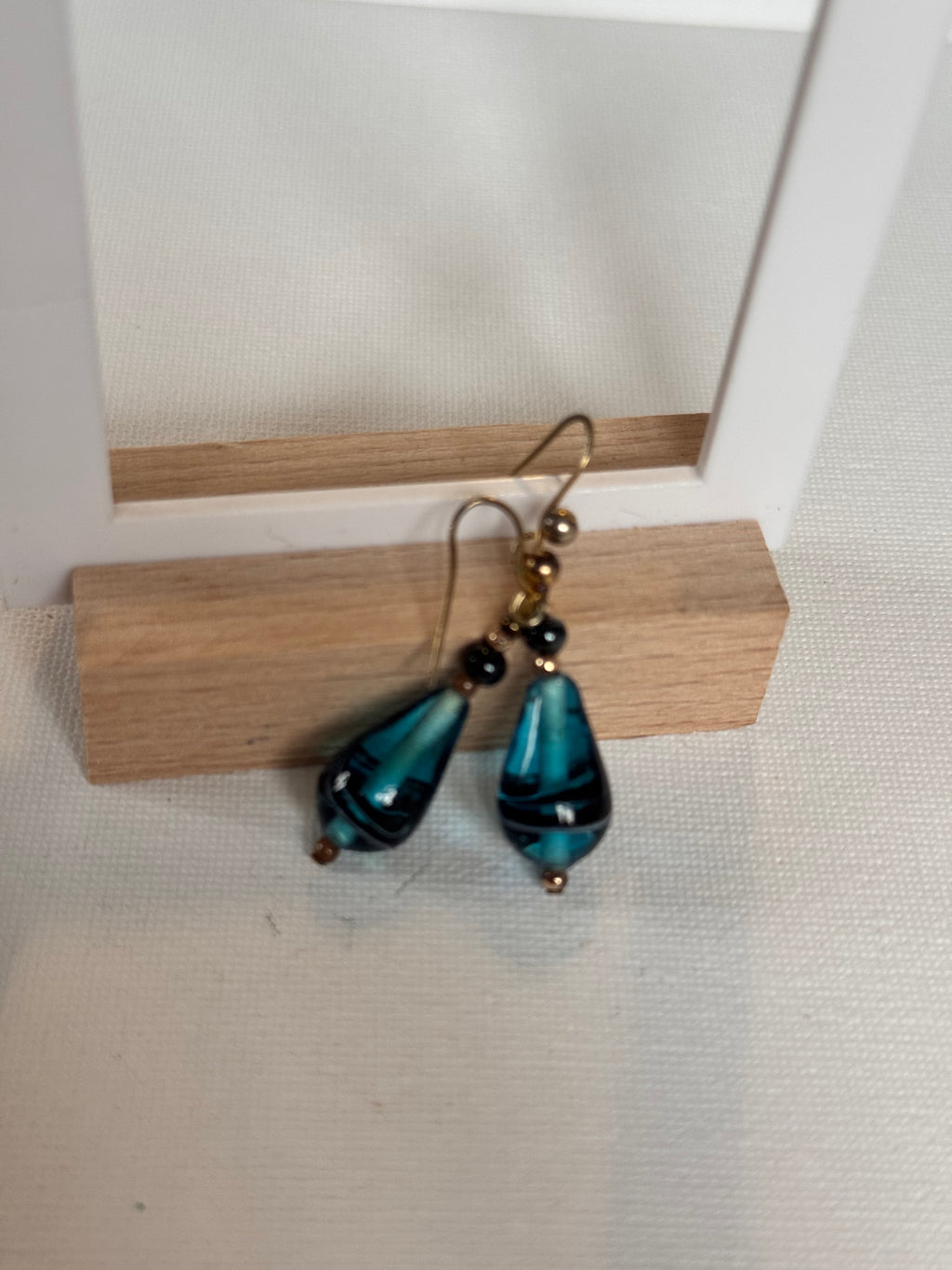 Vintage Blue Glass Teardrop Earrings