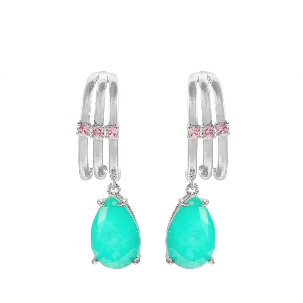 Platinum-tone + light green (earrings) — Vintage palace-style earrings in platinum tone with mid green detail, English Rose
