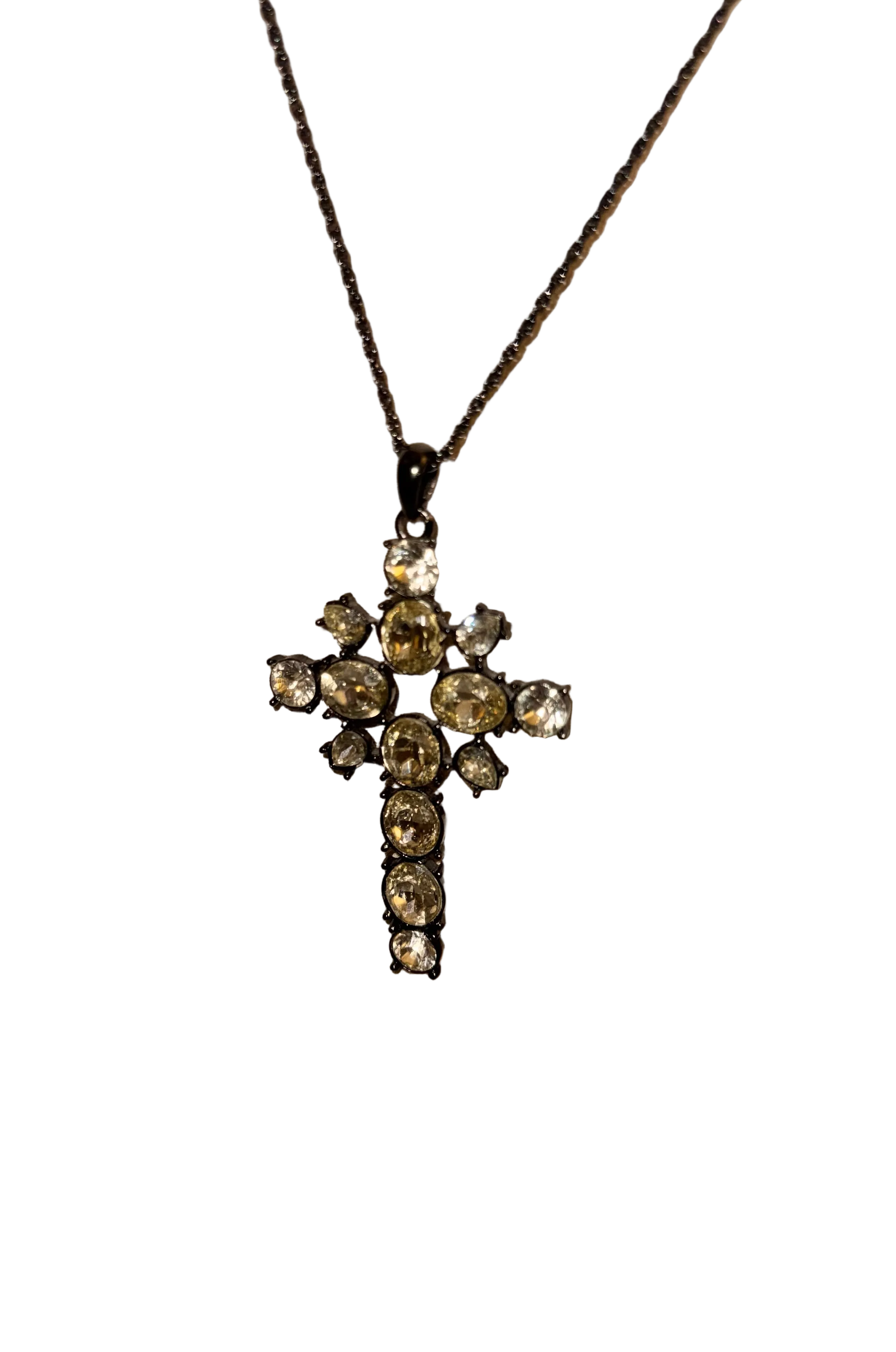 Black Gothic Cross Pendant Necklace | Long Chain | Statement Jewellery