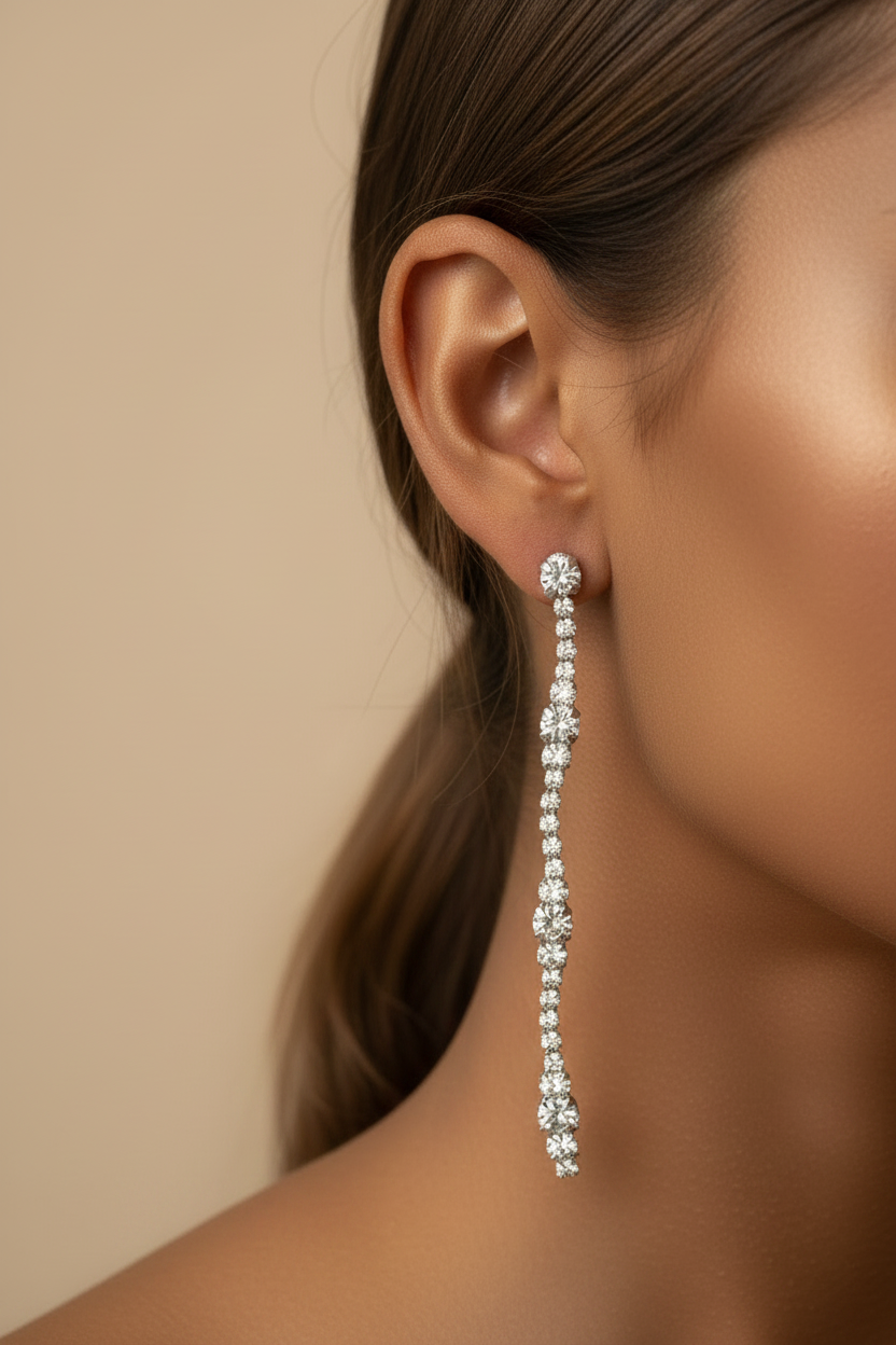 Silver-Toned Plated Diamante Drop Earrings | English Rose