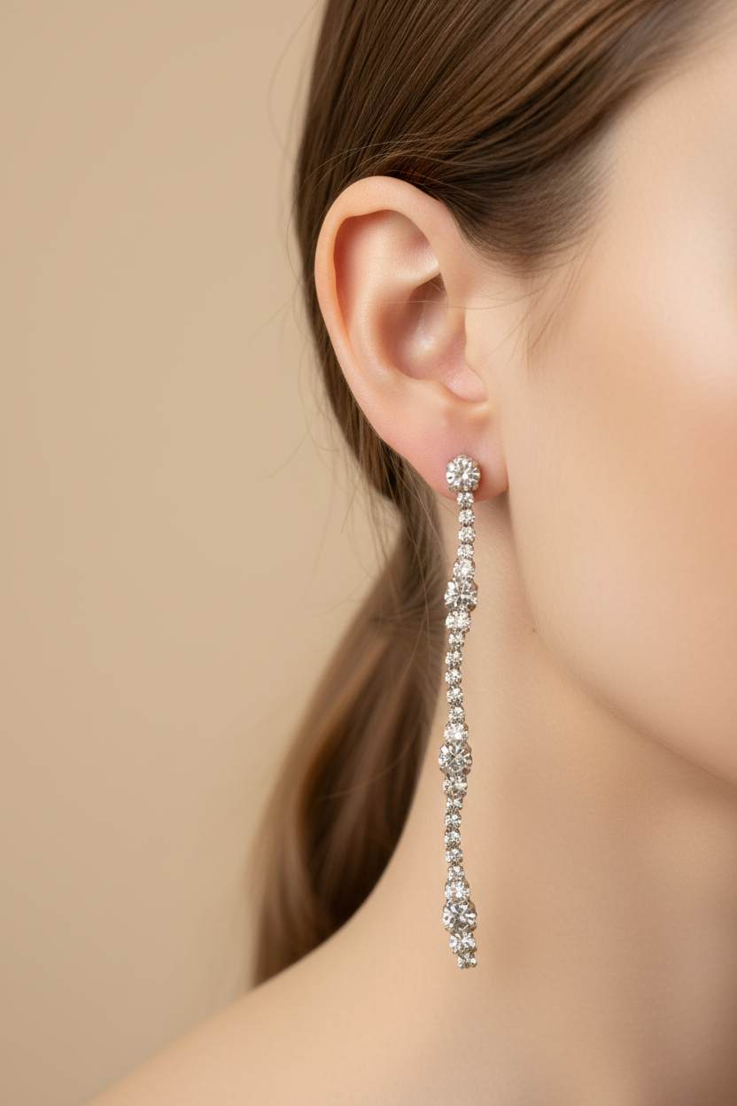 Silver-Toned Plated Diamante Drop Earrings | English Rose