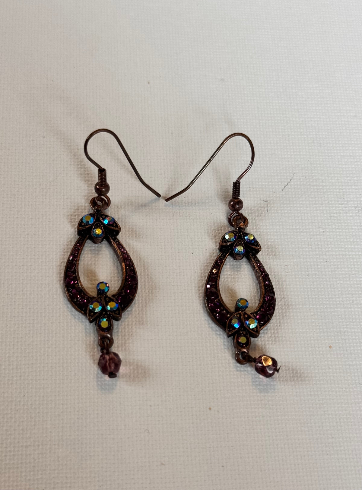 Vintage-Style Purple Teardrop Drop Earrings