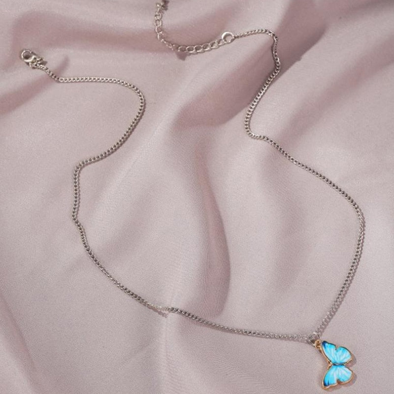 Blue Gradient Butterfly Choker Necklace & Bracelet Set | Korean Style | English Rose