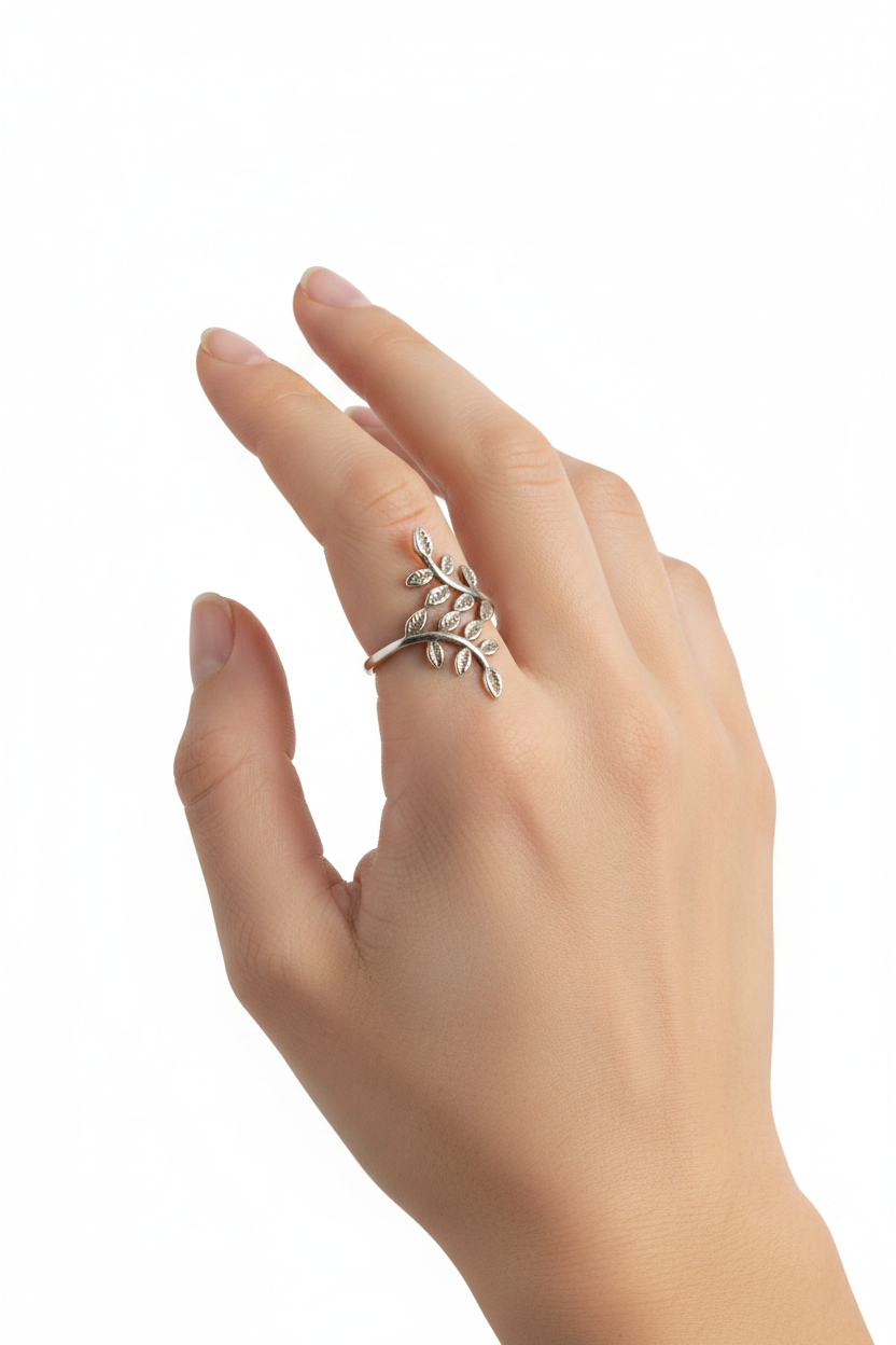 Leaf crossover ring in Sterling silver hallmarked|English Rose