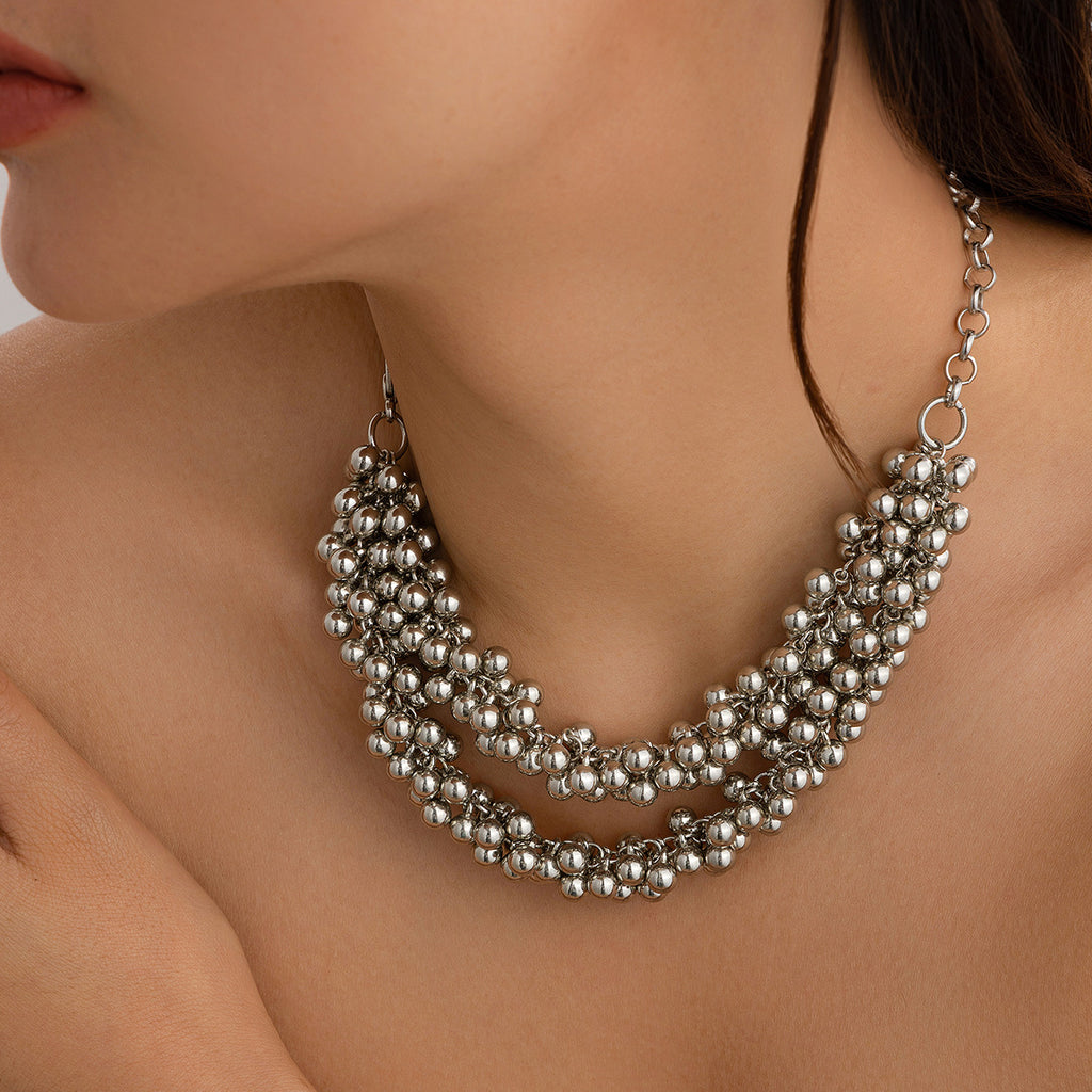 Silver tone ball bead necklace Choker style