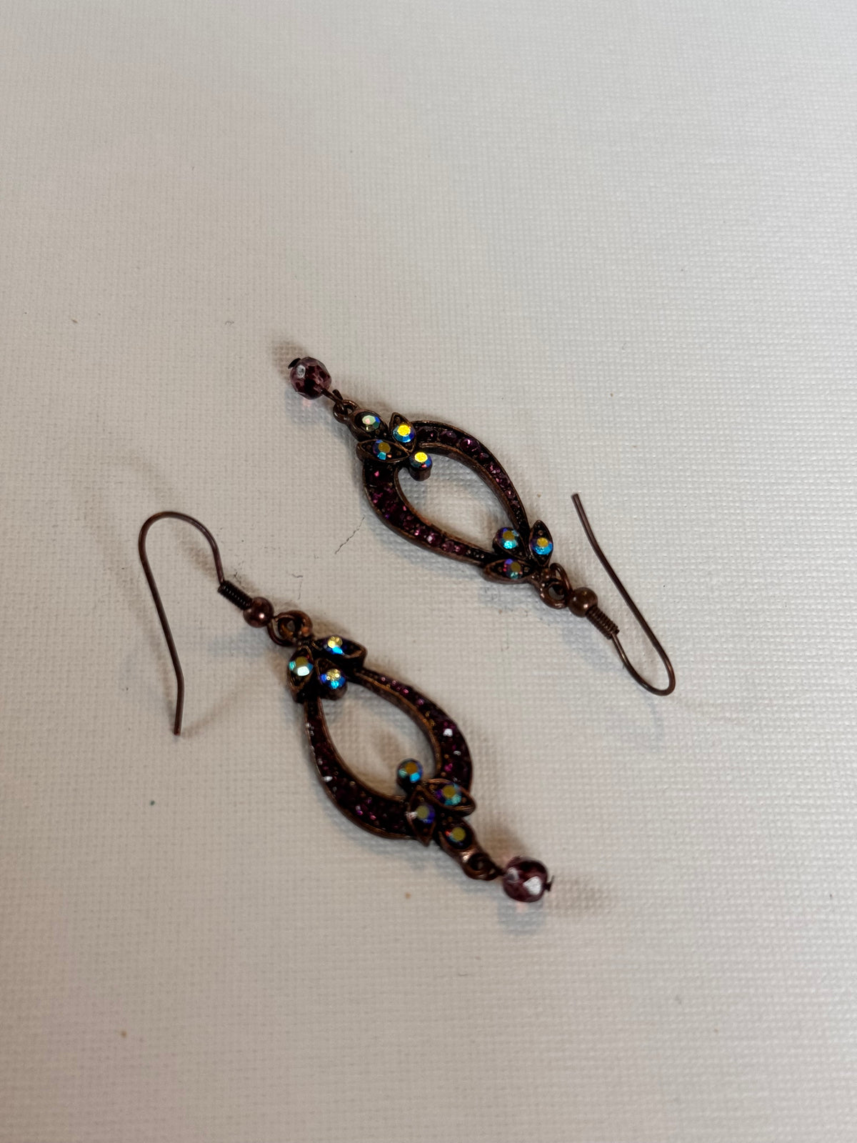 Vintage-Style Purple Teardrop Drop Earrings