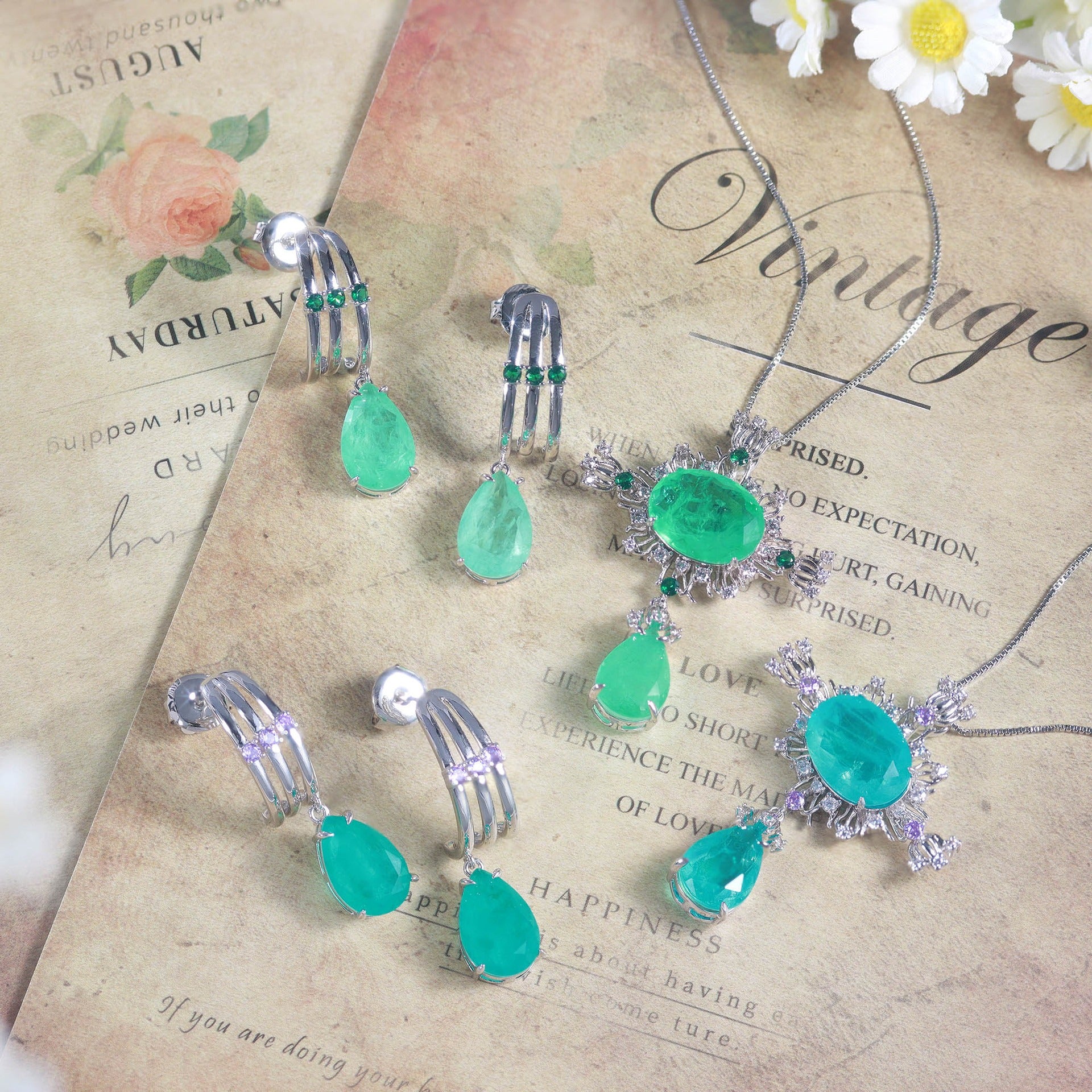 Cross Earrings & Necklace Set | Vintage Palace Style | Several-Tones