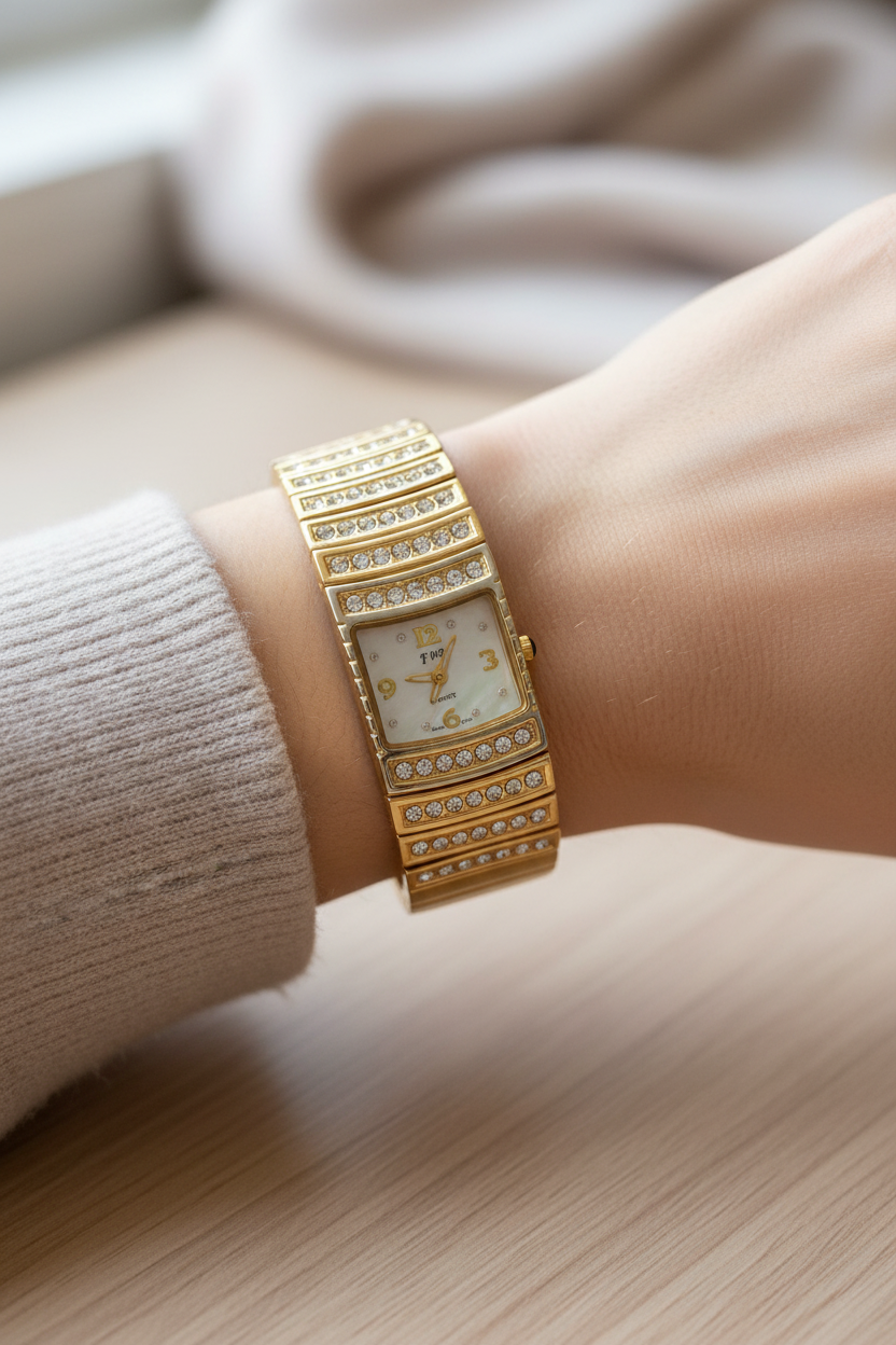 Gold-Toned Diamanté Watch by GwG | English Rose