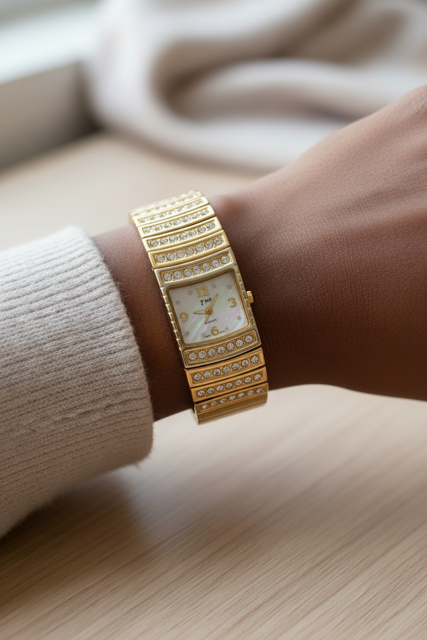 Gold-Toned Diamanté Watch by GwG | English Rose