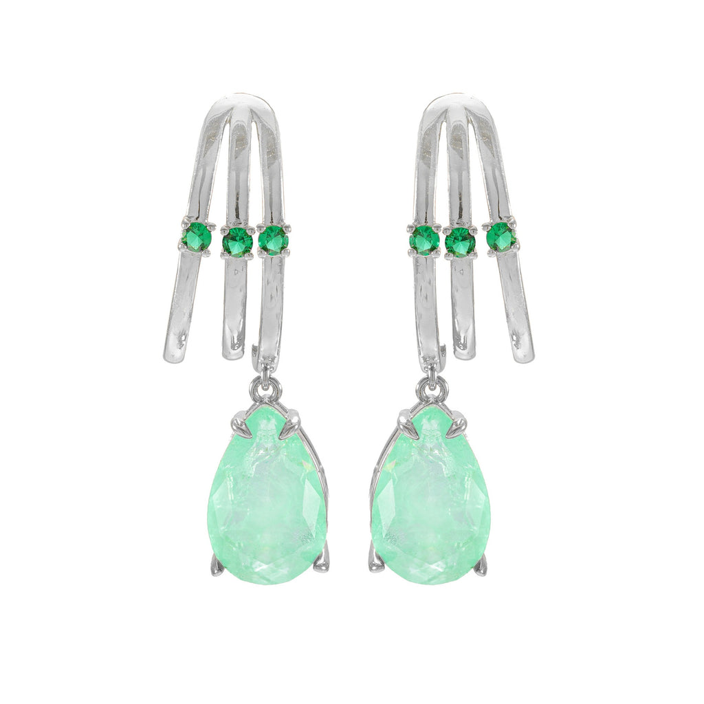 Platinum-tone + light green (earrings) — Vintage palace-style cross earrings in gold tone with light green detail, English Rose