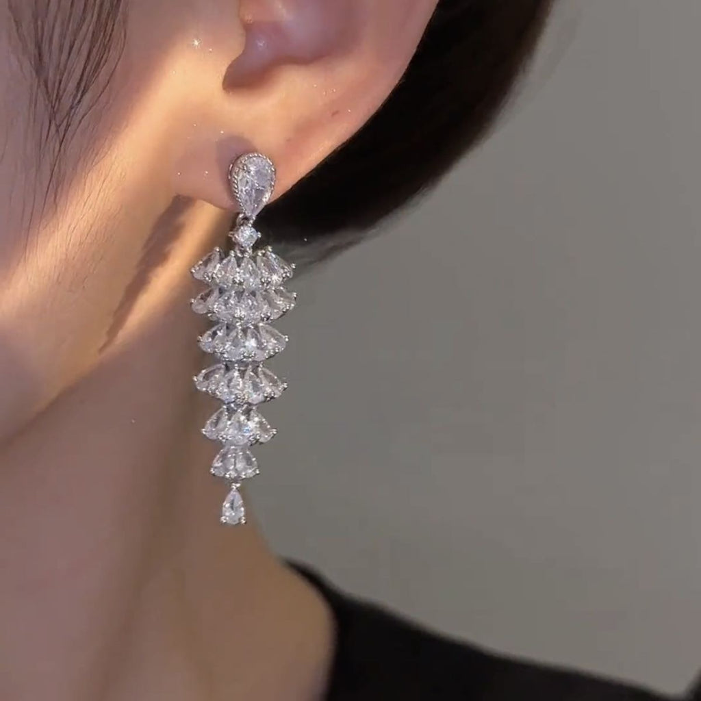 Cubic Zirconia Tassel Drop Earrings | Vintage Luxury Style