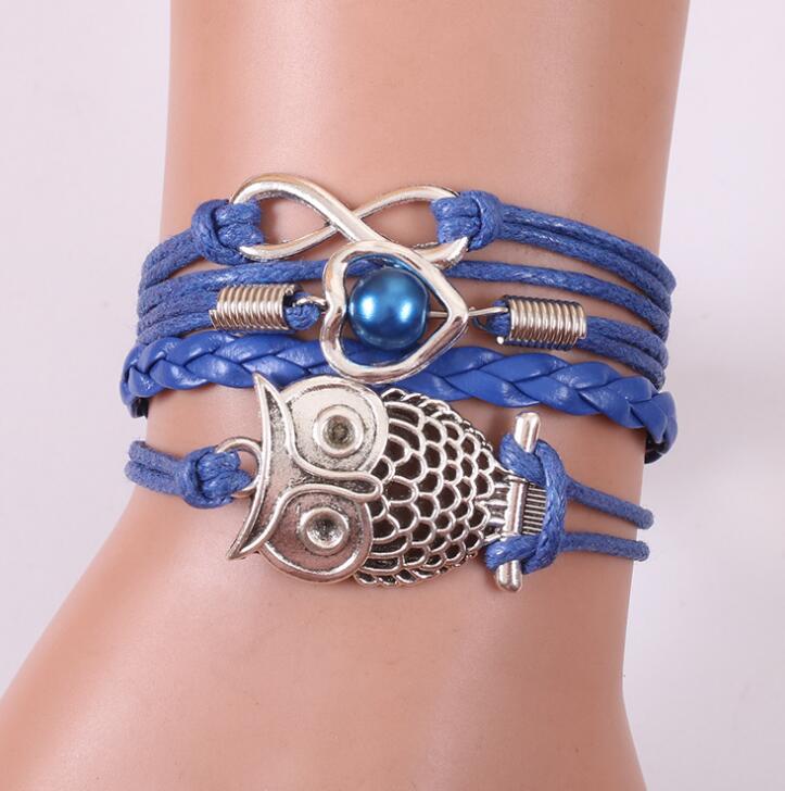 Multilayer Charm Leather Bracelets with  a stunning owl feature