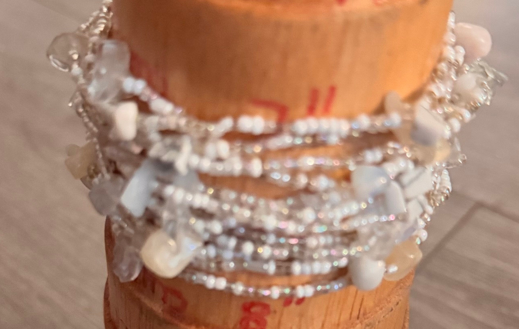 Handmade bracelet multi layered Cream & white stones & beads