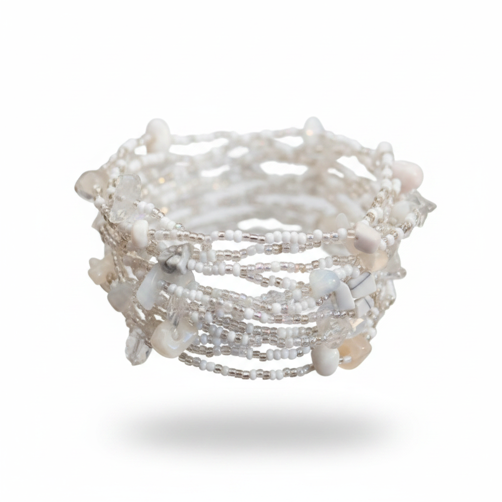 Handmade bracelet multi layered Cream & white stones & beads