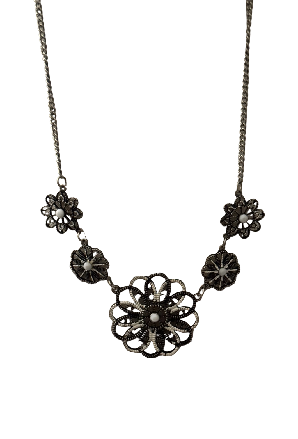 Vintage Black and White Floral Necklace