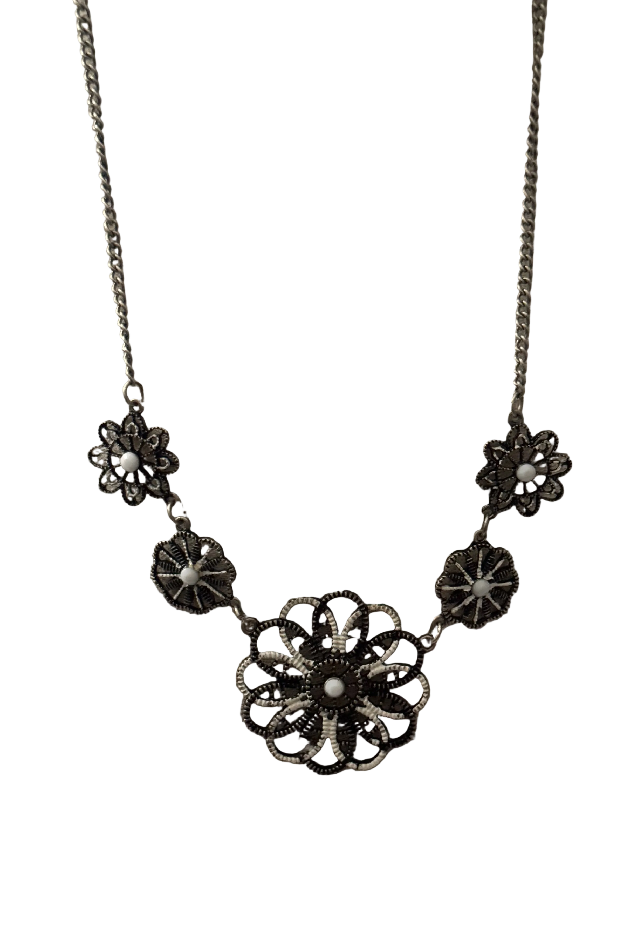 Vintage Black and White Floral Necklace
