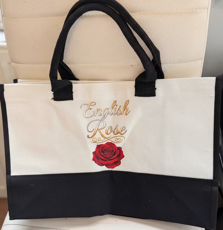 Linen Cotton Shopper Tote Bag English Rose Made to Order