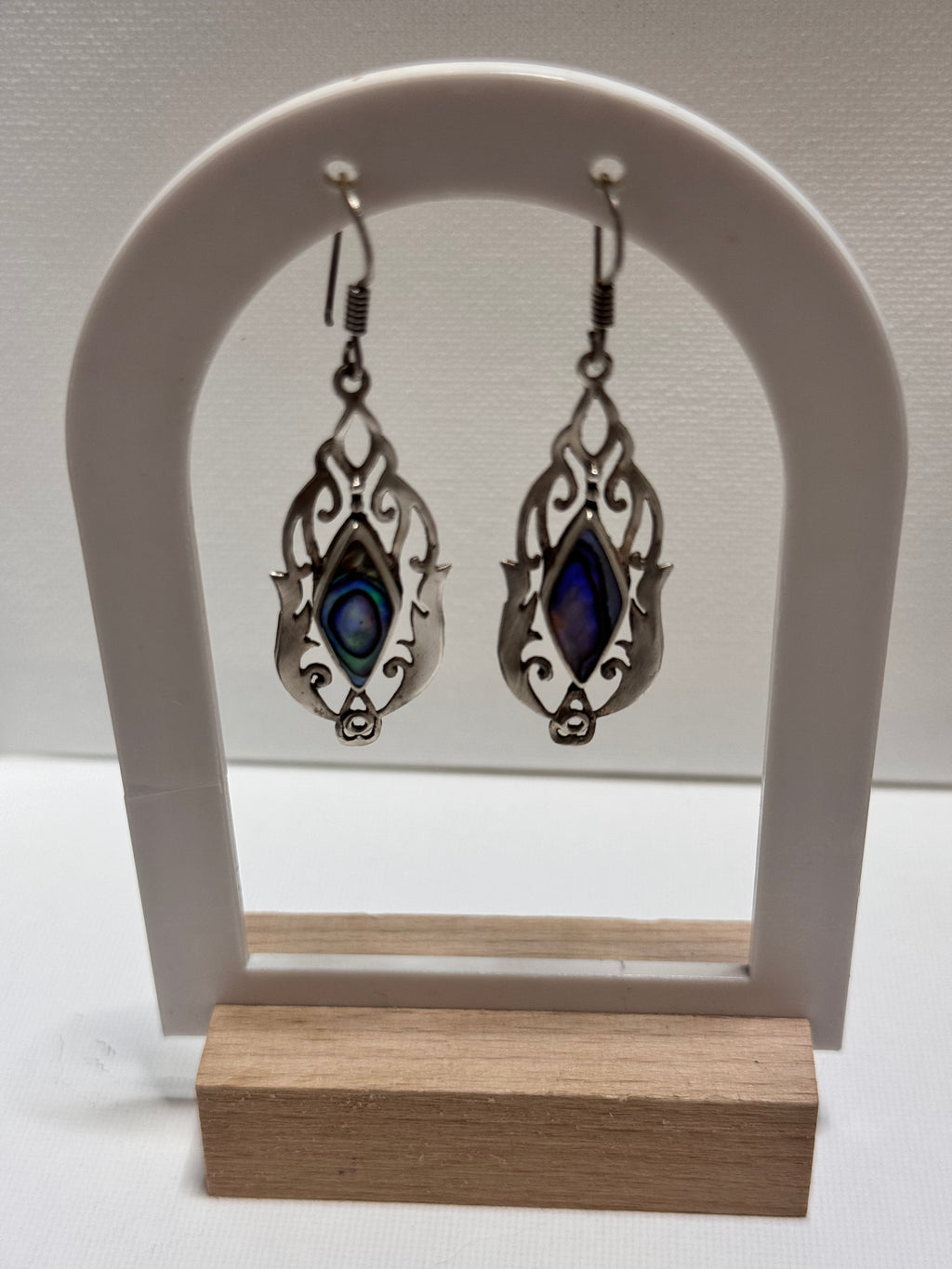 Vintage Sterling Silver & Abalone Shell Drop Earrings