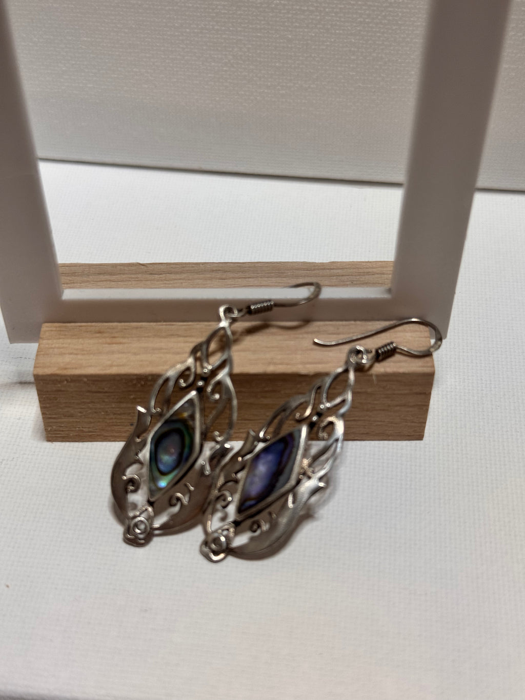 Vintage Sterling Silver & Abalone Shell Drop Earrings