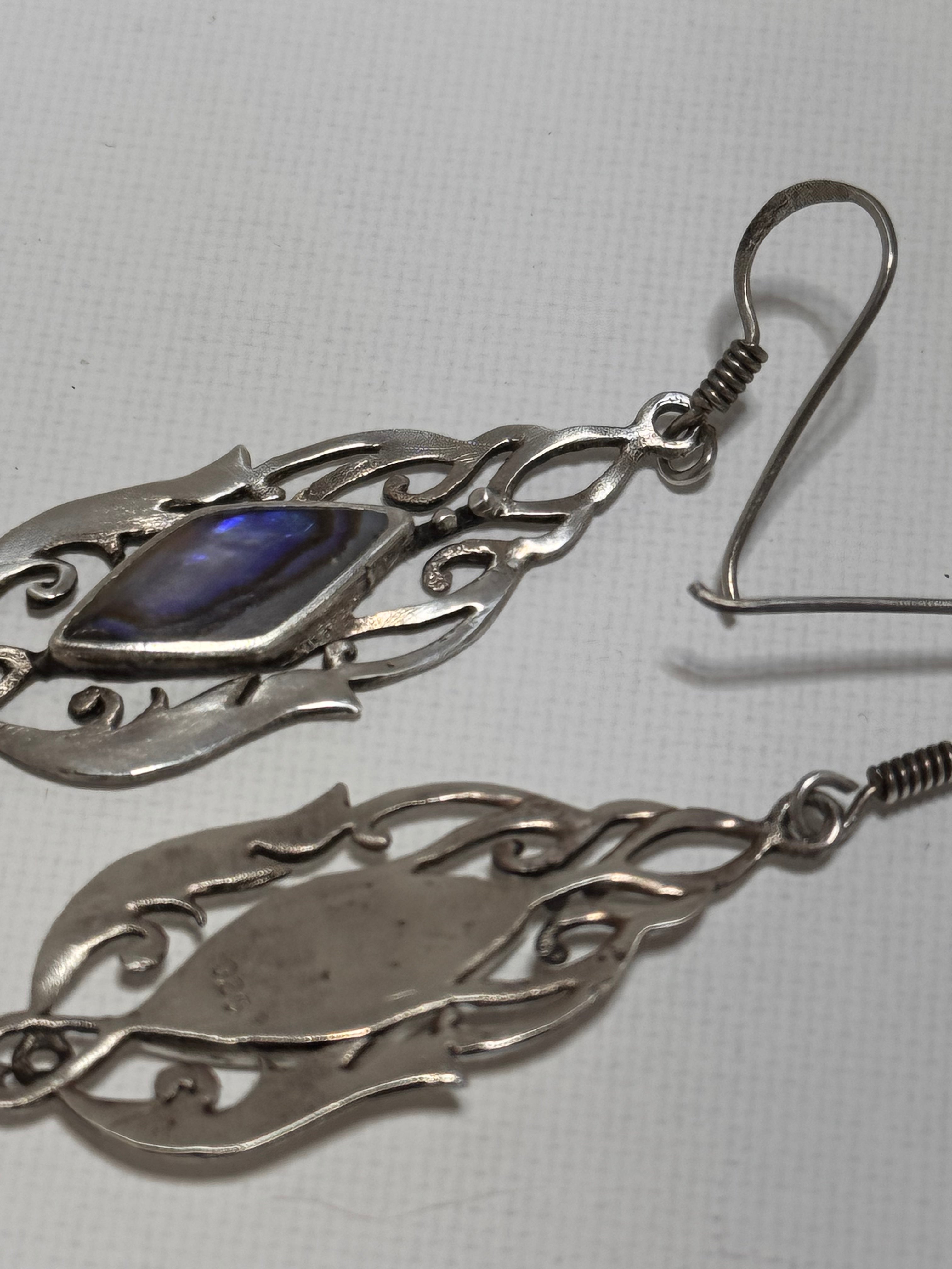 Vintage Sterling Silver & Abalone Shell Drop Earrings