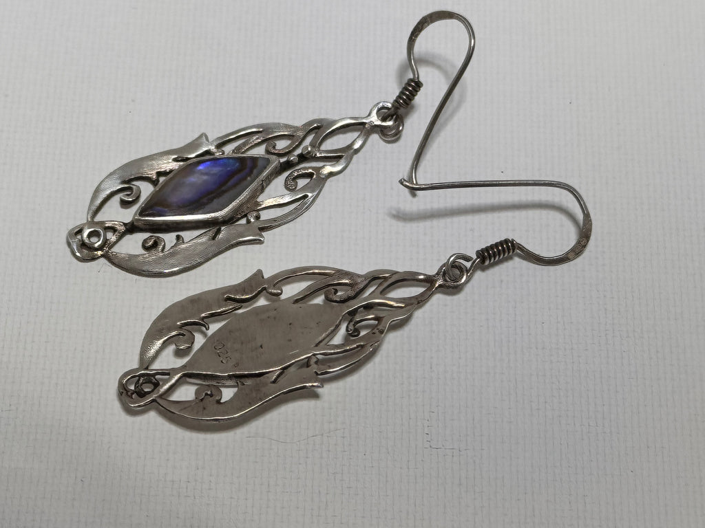 Vintage Sterling Silver & Abalone Shell Drop Earrings