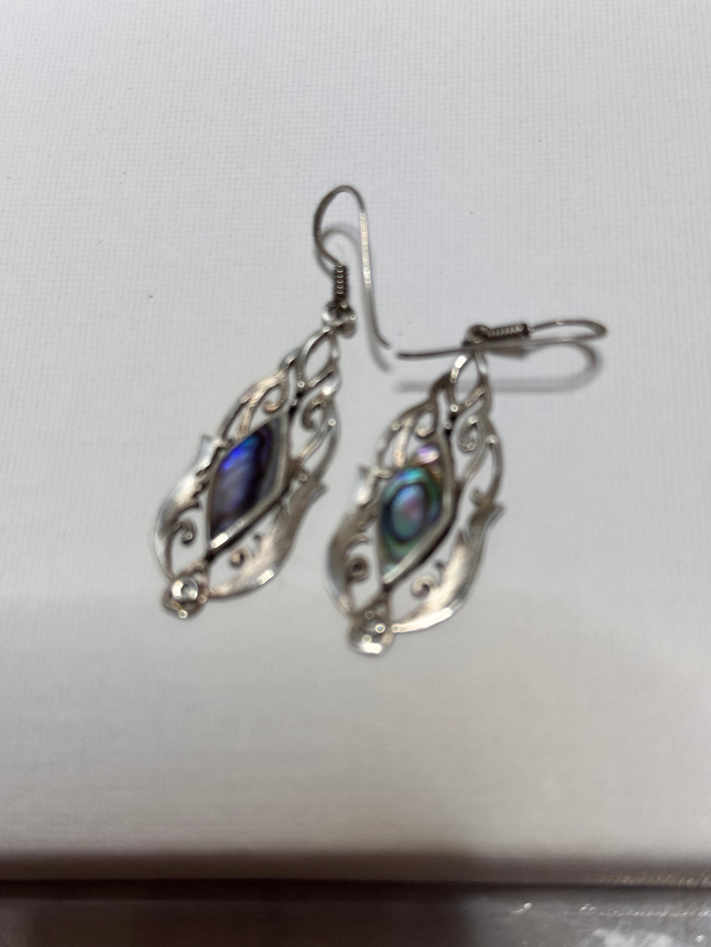 Vintage Sterling Silver & Abalone Shell Drop Earrings
