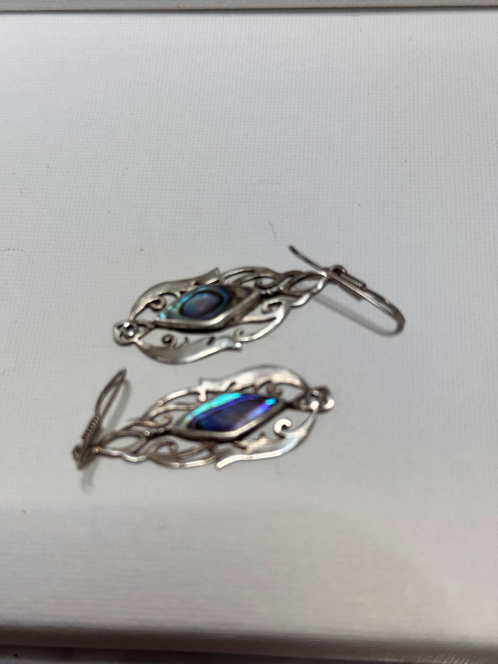 Vintage Sterling Silver & Abalone Shell Drop Earrings