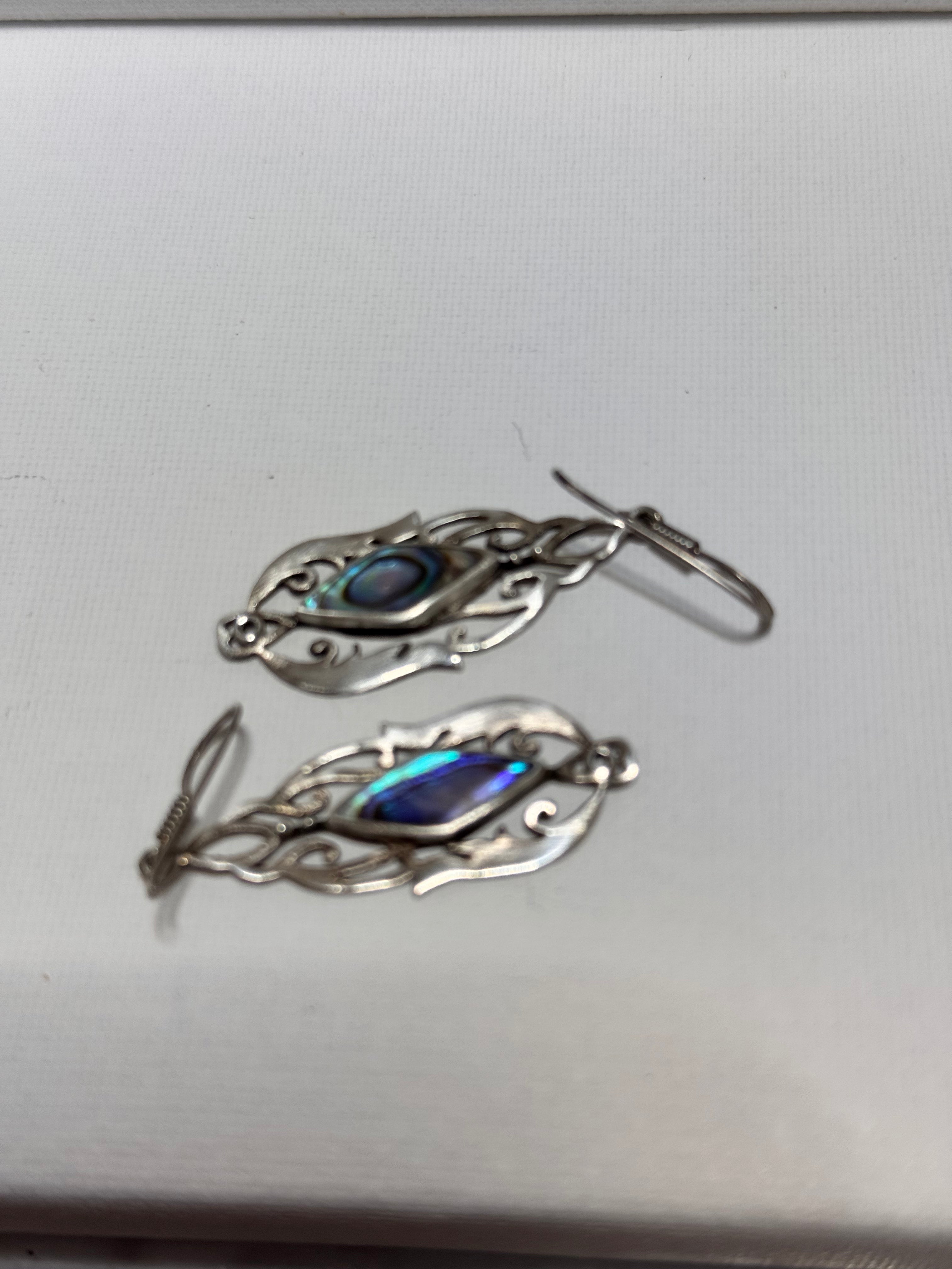 Vintage Sterling Silver & Abalone Shell Drop Earrings