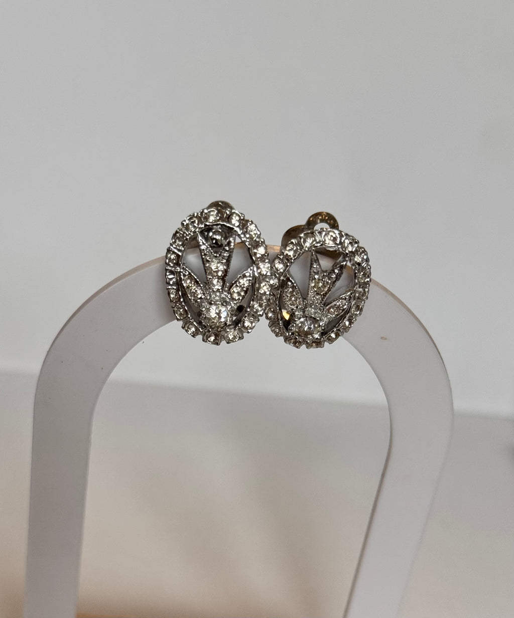 Oval Rhinestone Clip-On Earrings