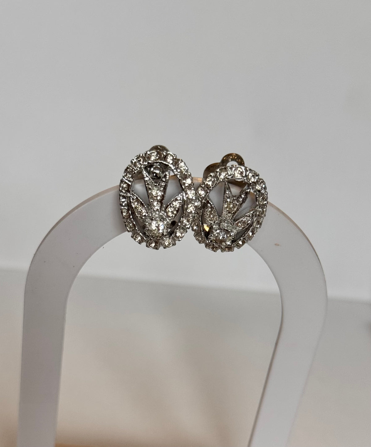 Oval Rhinestone Clip-On Earrings