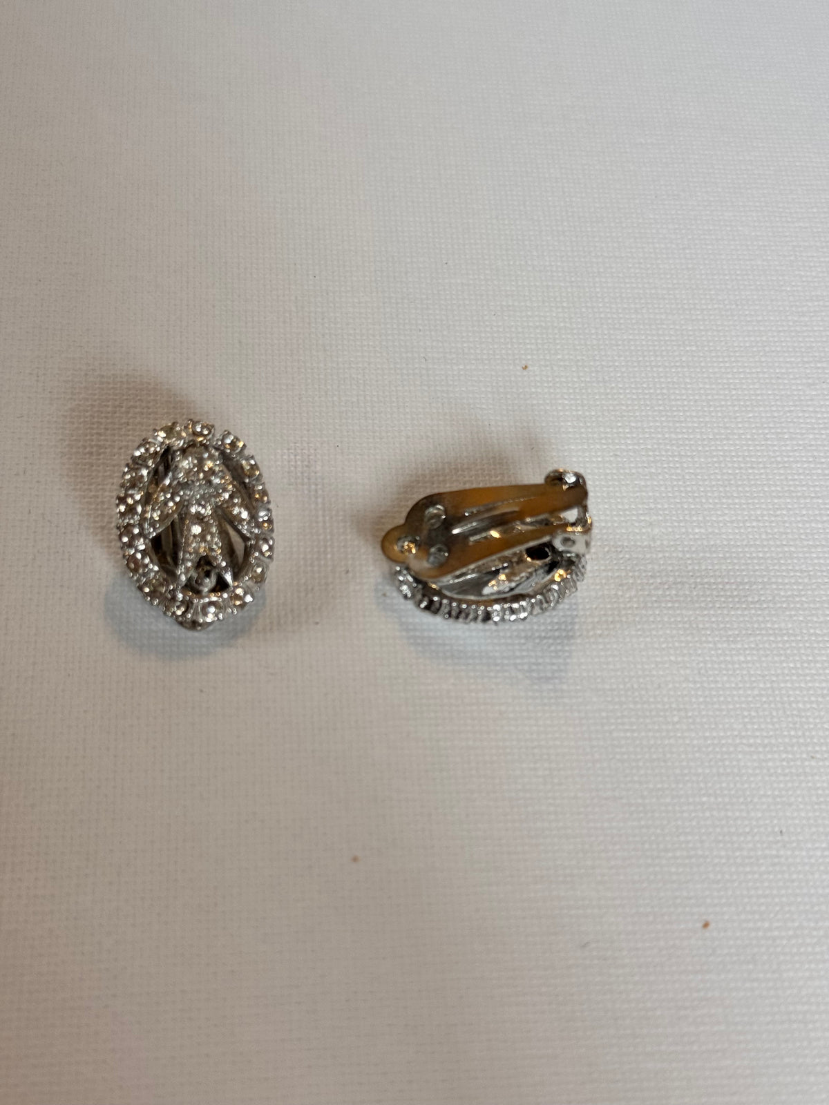 Oval Rhinestone Clip-On Earrings