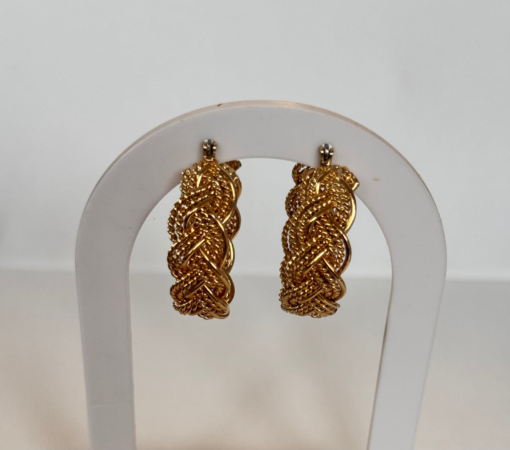 Gold Plated Earrings Half Hoop Rope Style