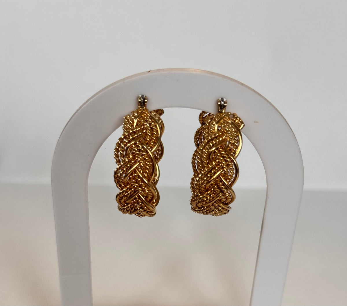 Gold Plated Earrings Half Hoop Rope Style