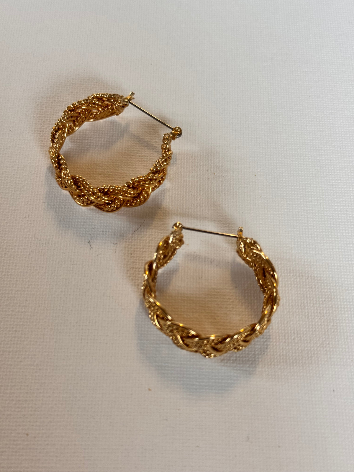 Gold Plated Earrings Half Hoop Rope Style