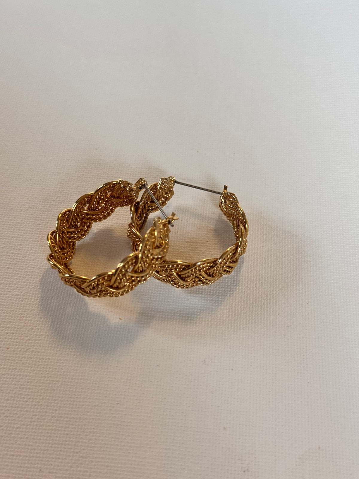 Gold Plated Earrings Half Hoop Rope Style