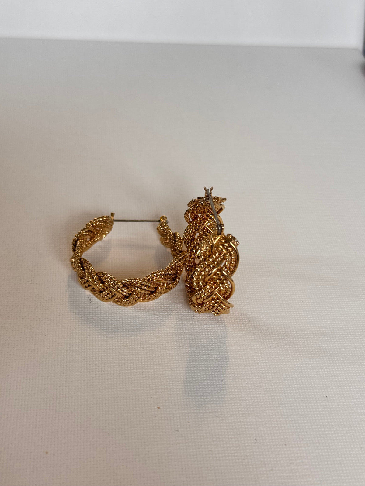 Gold Plated Earrings Half Hoop Rope Style