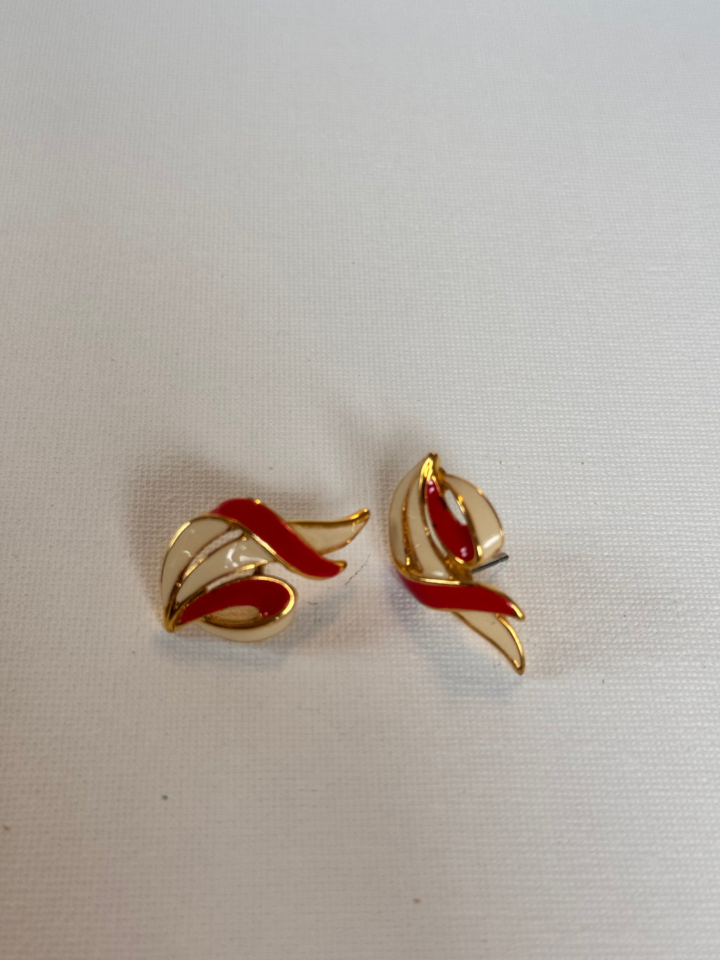 Gold Plated Earrings with a red Enamel Design Studded
