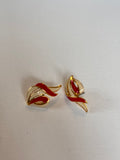 Gold Plated Earrings with a red Enamel Design Studded