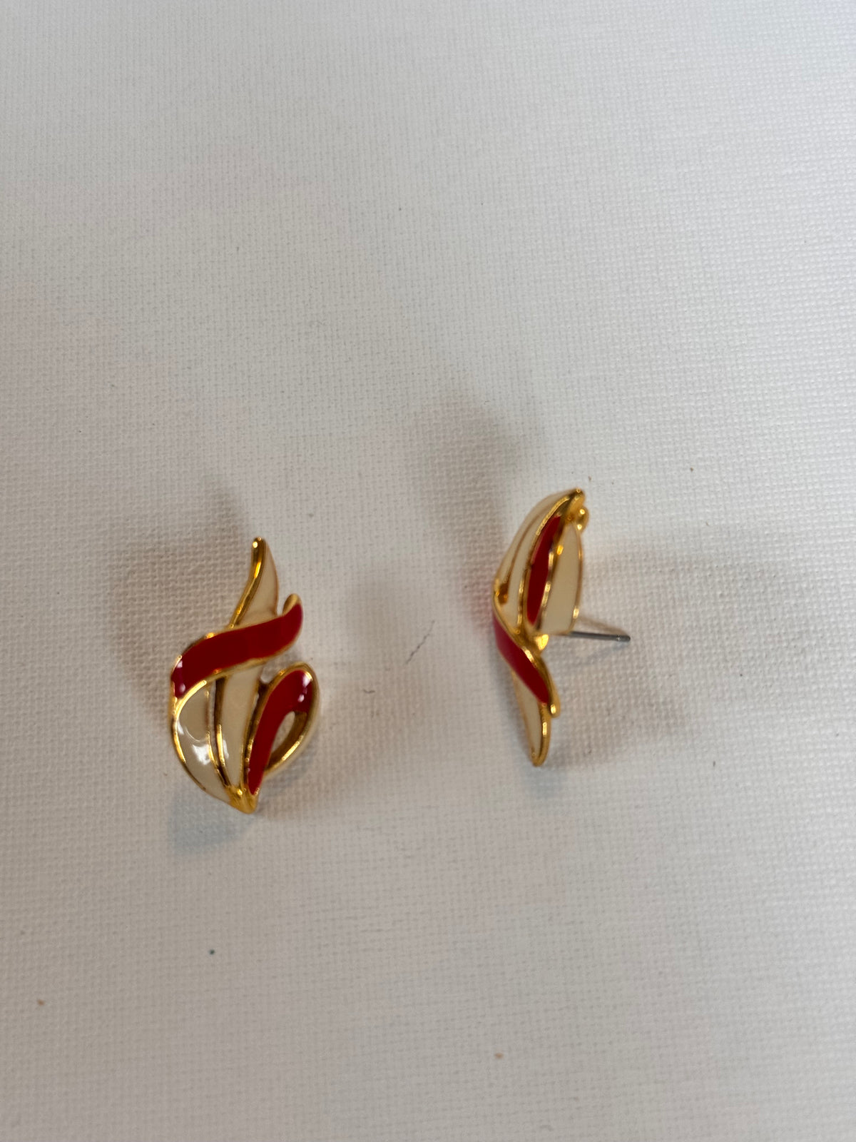 Gold Plated Earrings with a red Enamel Design Studded
