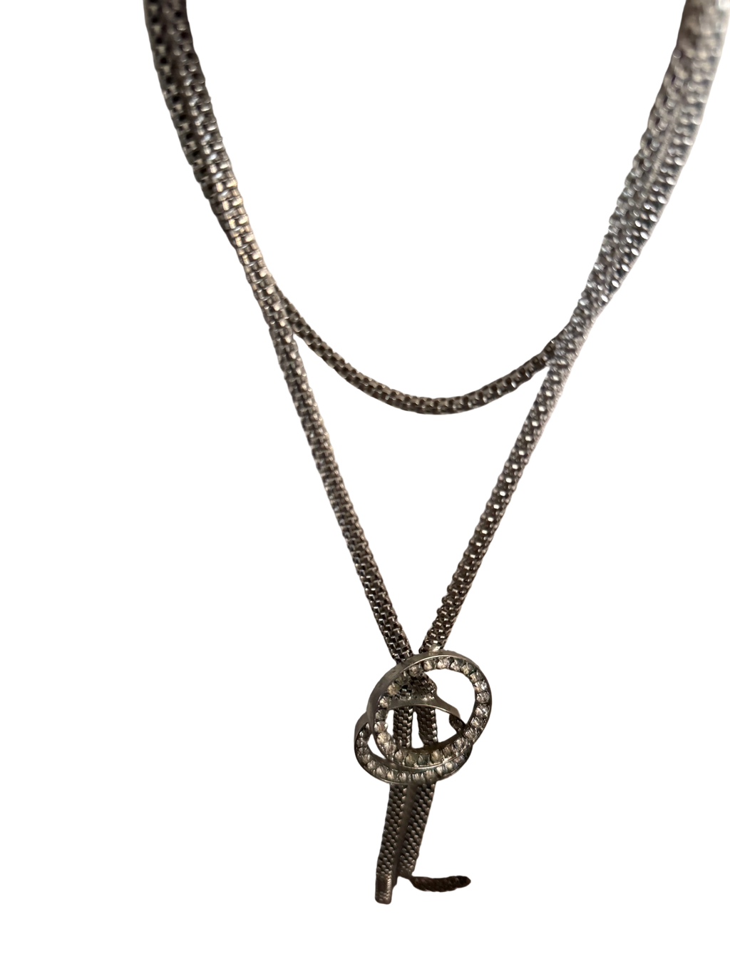 Vintage necklace long Y lariat style with Rhinestones / crystals