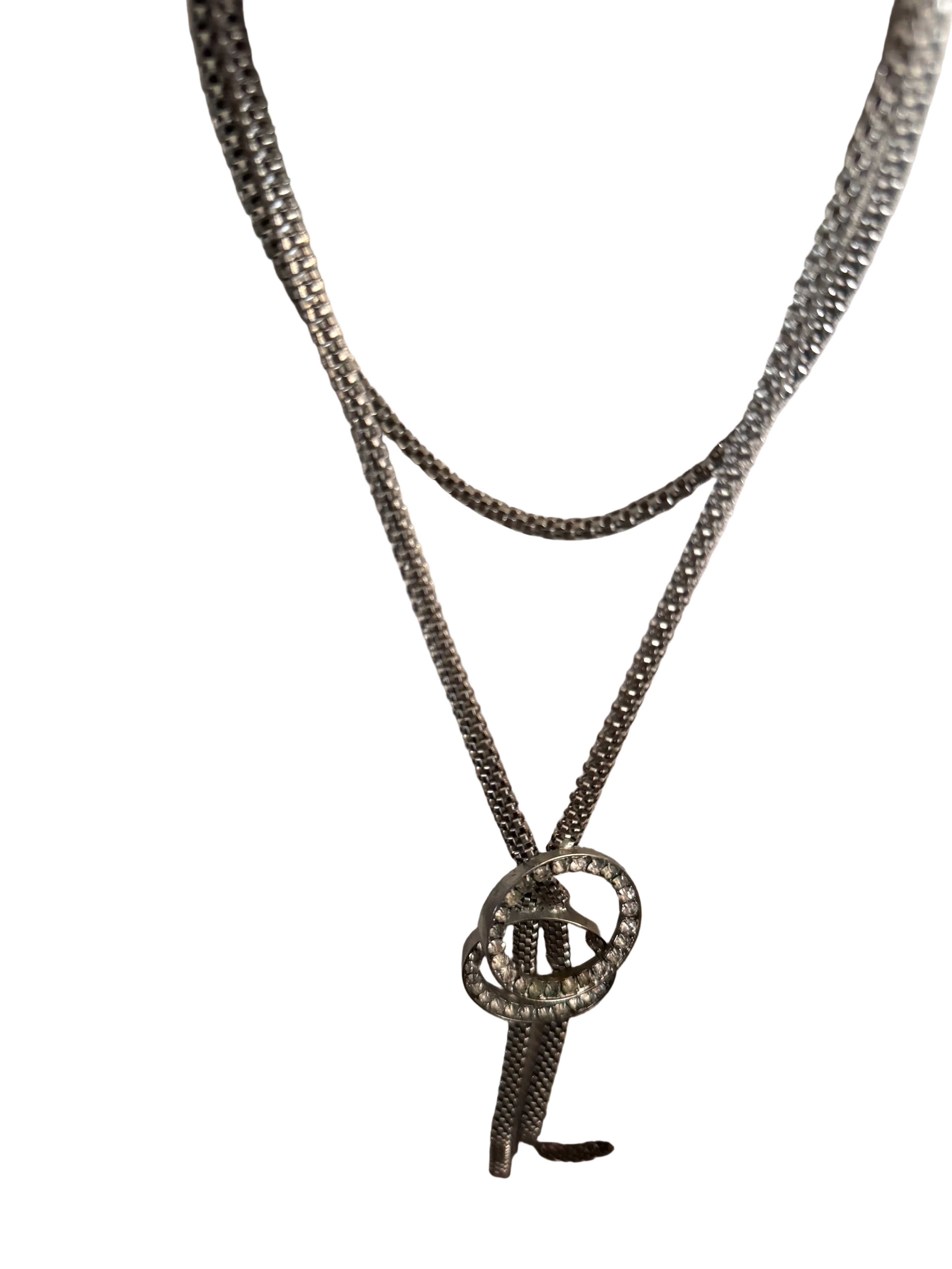 Vintage necklace long Y lariat style with Rhinestones / crystals