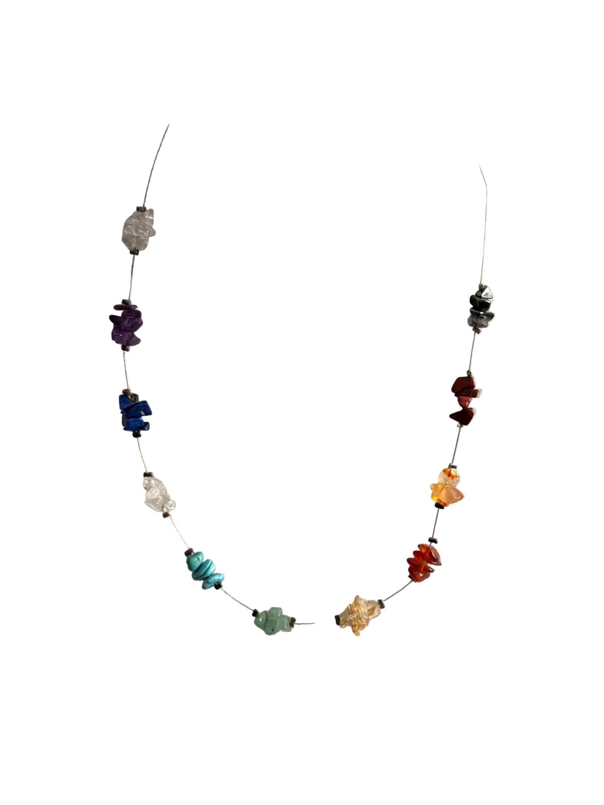 Vintage Invisible Chain Necklace | Natural Semiprecious Stones | English Rose