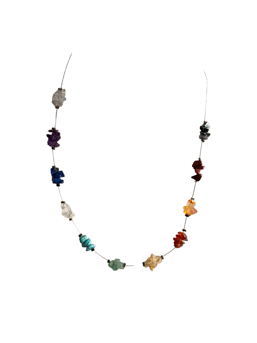 Vintage Invisible Chain Necklace | Natural Semiprecious Stones | English Rose