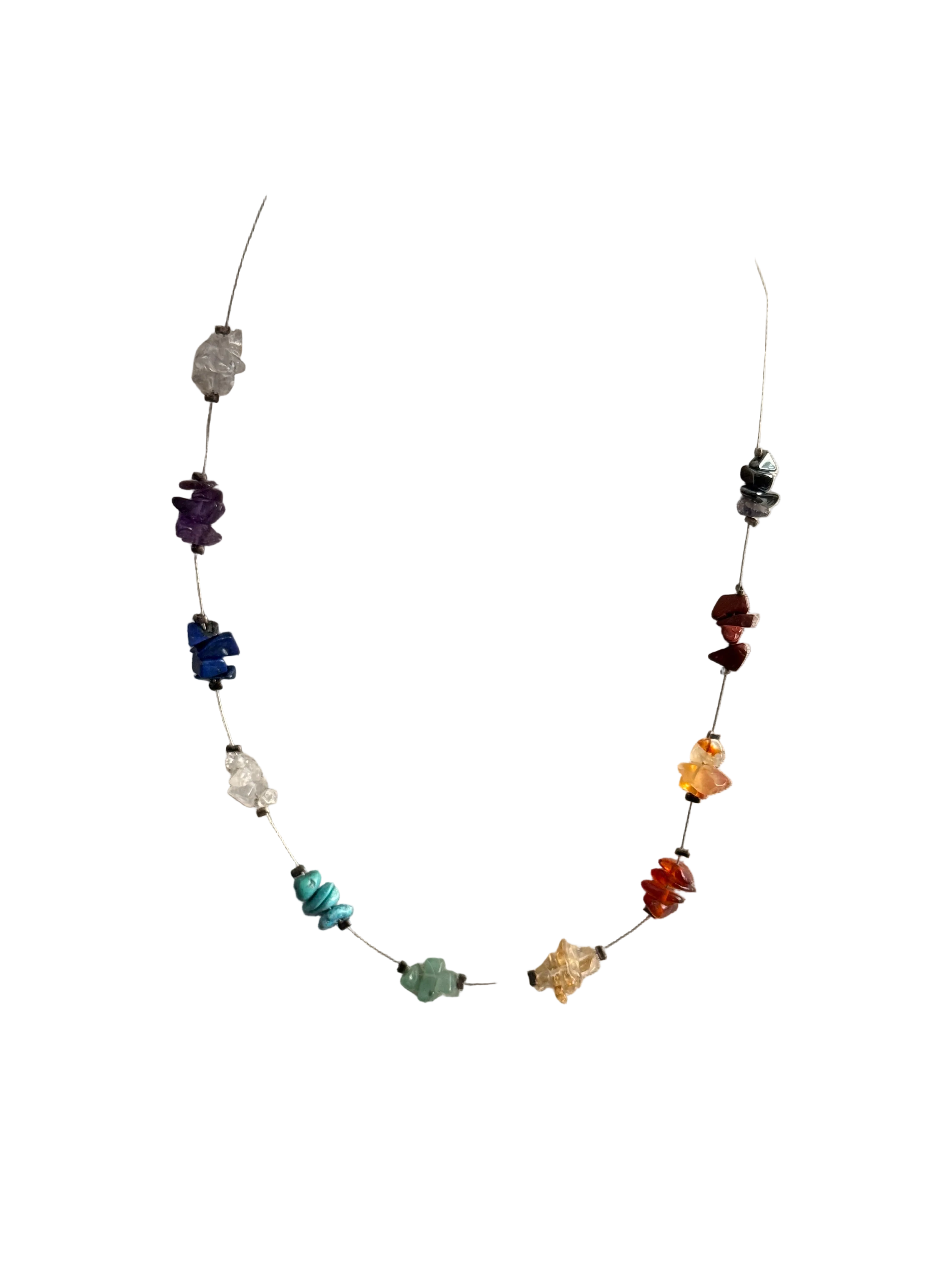 Vintage Invisible Chain Necklace | Natural Semiprecious Stones | English Rose